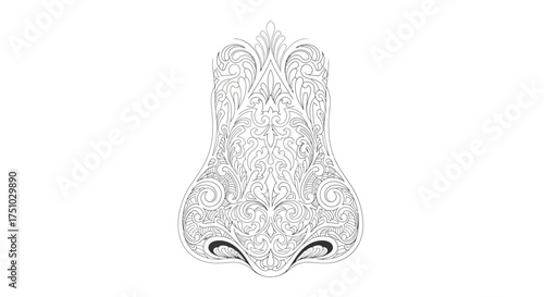 Intricate ornamental nose illustration with swirling floral patterns on white background