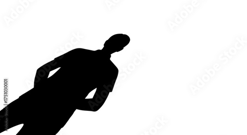Isolated male silhouette in contemplative pose against a clean white background minimal