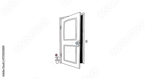 Minimalist door with delicate flower pot hinting at transitions and new beginnings