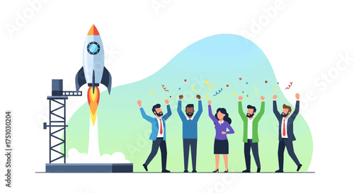 Startup Launch Rocket Team Success Flat vector