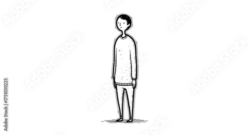 Monochrome illustration of a neutral expression person standing in front view