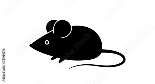 Monochrome silhouette of a sleek mouse vector illustration featuring curved tail