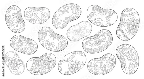 Ornate floral pattern beans seamless for coloring therapy or creative projects intricate designs