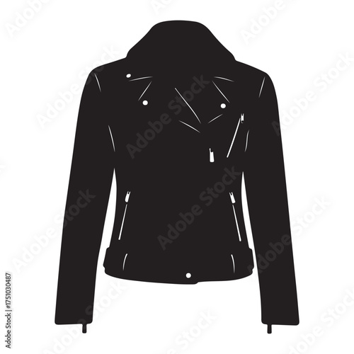 Black Leather Biker Jacket Silhouette Detailed Fashion Apparel Design Element Style and Modern Fashion Illustration Concept