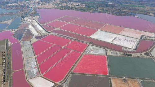 Aerial view of Pink lake salt production