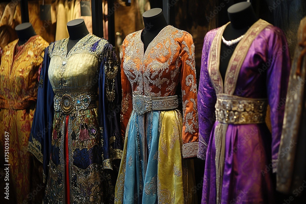 Naklejka premium royal clothing with silk tunics and bejeweled belts