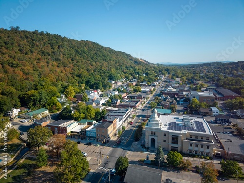 Beautiful Aerial View of Berkeley Springs in West Virginia on a Summer Morning