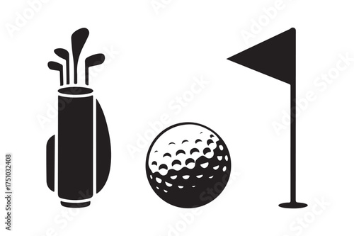 Golf bag ball and flag icon set