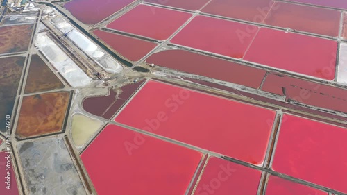 Aerial view of Pink lake salt production