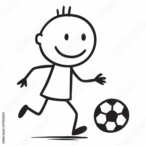 Joyful child blowing bubbles black and white line art design