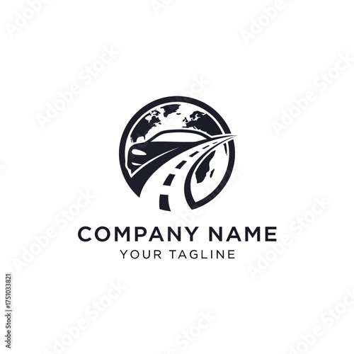 Car on road logo design with globe in background.