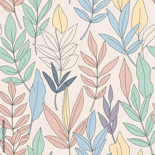 Pastel Leaves Pattern - Delicate Botanical Design for Backgrounds and Textiles.