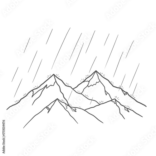 Rainy Mountains Landscape Illustration.