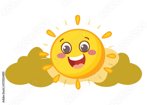 Happy sun cartoon on transparent background.vector icon
