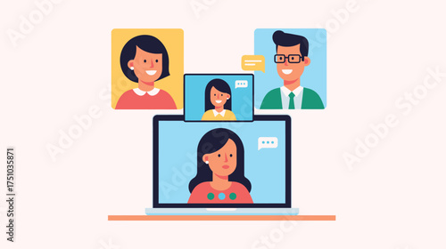 Virtual Meeting with Colleagues on Laptop Screen