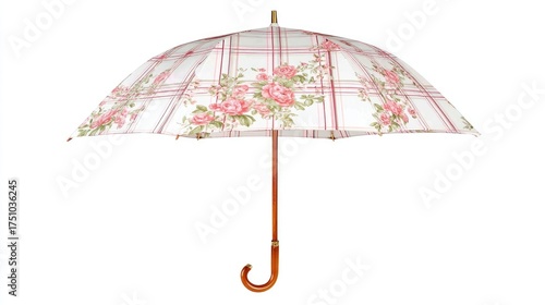 An umbrella with a pink plaid pattern 