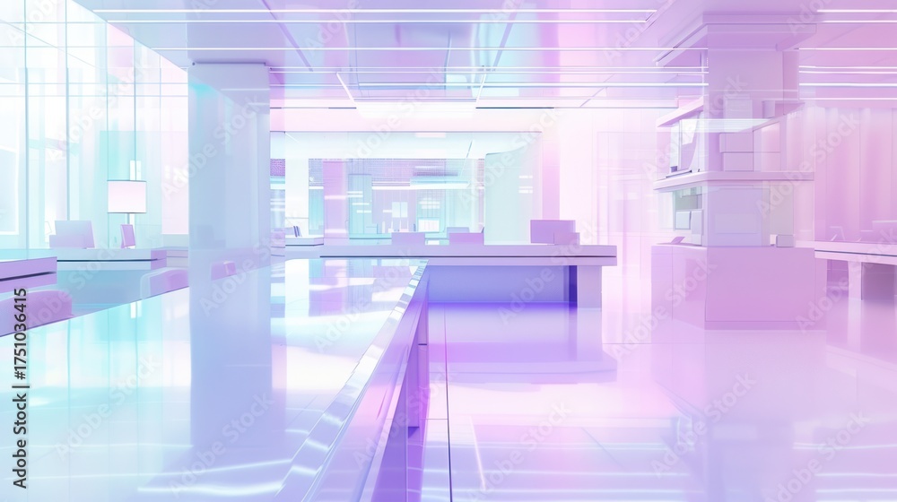 Fototapeta premium Modern Futuristic Kitchen with Soft Neon Lighting in Bright Open Space
