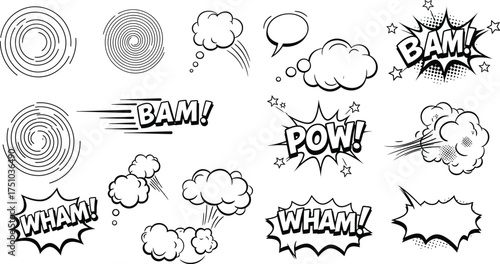 Comic book sound effect speech bubbles and action lines vector