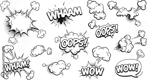 Comic Book Sound Effects Explosions and Speech Bubbles wham