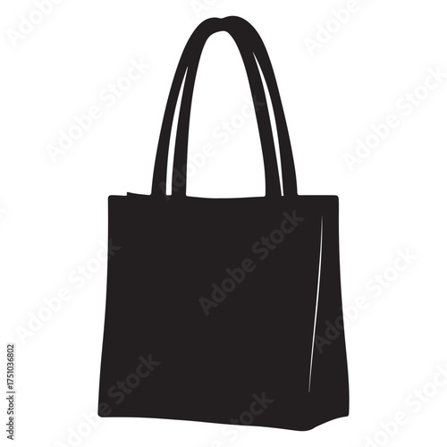Black Tote Bag Vector Illustration for Sustainable Living and Eco Friendly Lifestyle Shopping reusable bag isolated on white