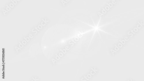 Bright White Sun Lens Flare with Horizontal Beam and Starburst on Transparent Background Overlay
