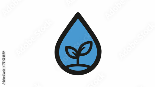 Water drop with sprout icon for conservation and eco-apps
