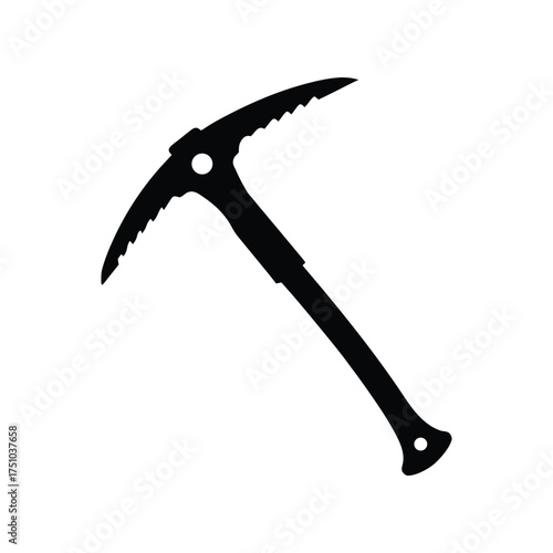 Isolated black ice axe silhouette, a vector illustration icon for mountain climbing and alpinism equipment