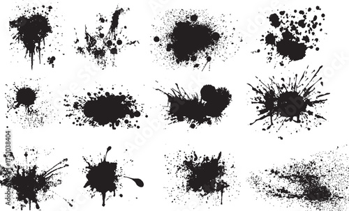 Dirty grunge decoration box set with spray paint clouds brush strokes and splatter texture background