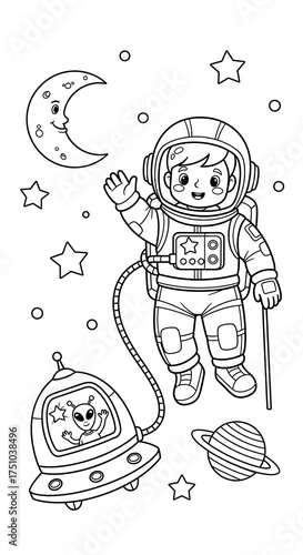 Astronaut and Alien Coloring Page for Kids - Space Adventure.