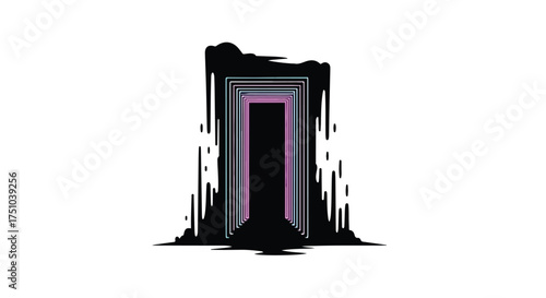Mysterious glowing portal with dark smoky edges on white background, abstract concept of unknown.