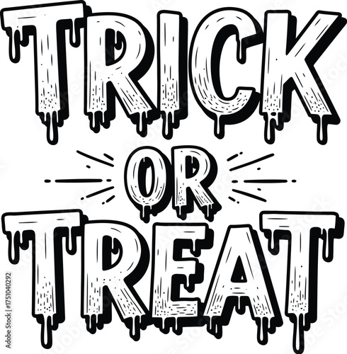 Trick or Treat Halloween text with dripping effect lettering spooky