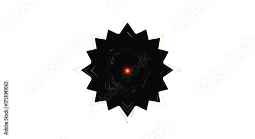 Abstract dark starburst with glowing red center on white background