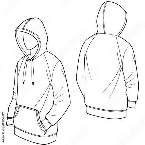 Blank white hoodie mockup, front and back view, unisex sweatshirt template on no background
