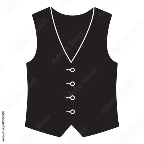 Elegant black vest with white trim and buttons perfect for formal occasions or adding a touch of sophistication to any outfit