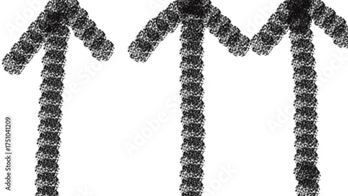 Three textured black arrows pointing upwards on a white background