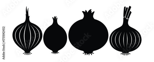 WebAdd a touch of culinary elegance with this graphic collection of onion silhouettes, perfect for menus, food blogs, or restaurant branding projects, showcasing fresh, healthy ingredients