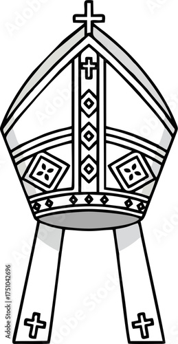 Minimalist Bishop Mitre Vector Icon – Linear Catholic Clergy Hat with Cross for Easy Tracing