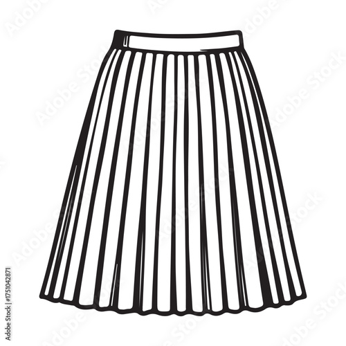 Elegant pleated skirt illustration in black and white for fashion designs and creative projects offering simplicity and style