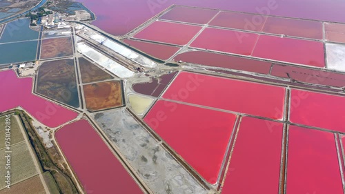 Aerial view of Pink lake salt production