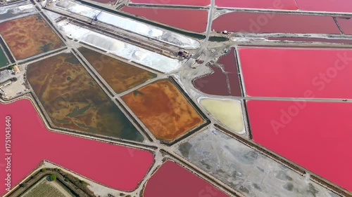 Aerial view of Pink lake salt production
