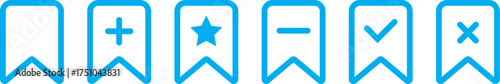 Bookmark Add and remove  icon set. plus and minus sign. Includes save, check and cross symbols. Bookmark action icons with symbols Vector
