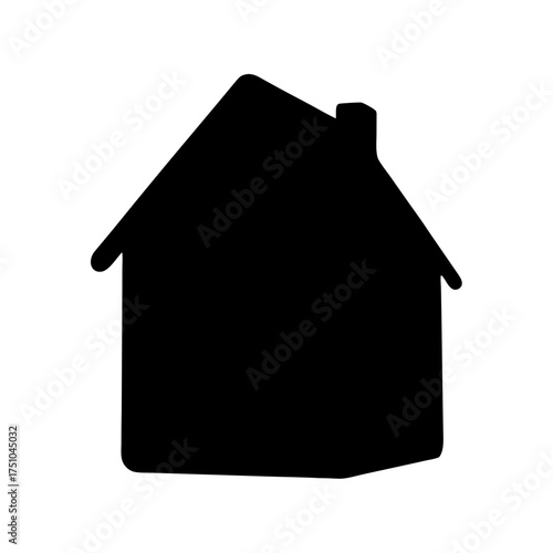 Simple black silhouette of a house shape with chimney ideal for design and branding