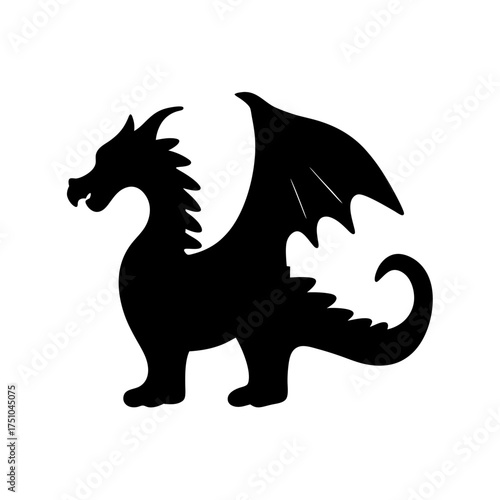 Dynamic black dragon silhouette roaring fiercely with majestic wings spread in motion symbolizing power