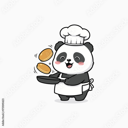 Cute cats cooking pancakes in a playful flat  vector art illustration on white background 