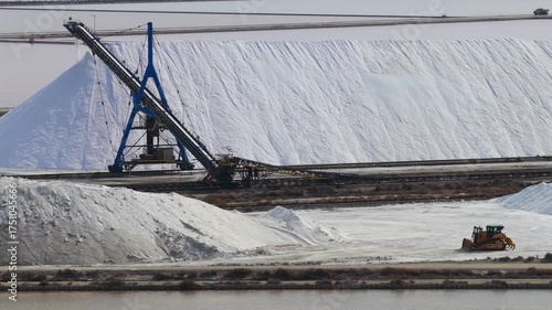 Aerial view of Pink lake salt production