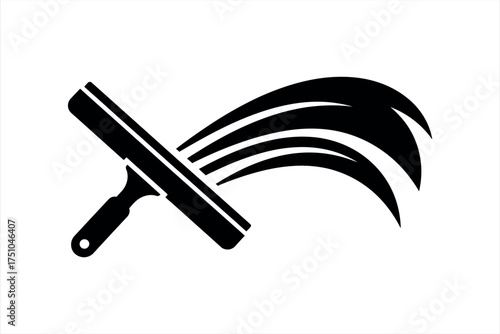 Black squeegee cleaning tool with abstract water splashes on white background vector