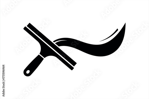 Black squeegee with flowing black liquid streak on white background cleaning window cleaner