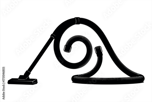 Black vacuum cleaner hose and floor head on white background cleaning domestic