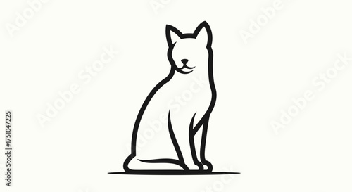 Elegant Minimalist Black and White Cat Silhouette Illustration.