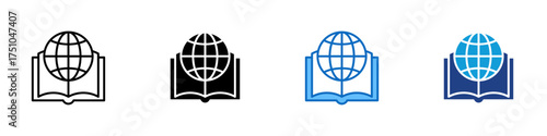 Global Knowledge Multiple Style Icon Design Vector - Globe above an open book representing worldwide knowledge, education, and internet learning